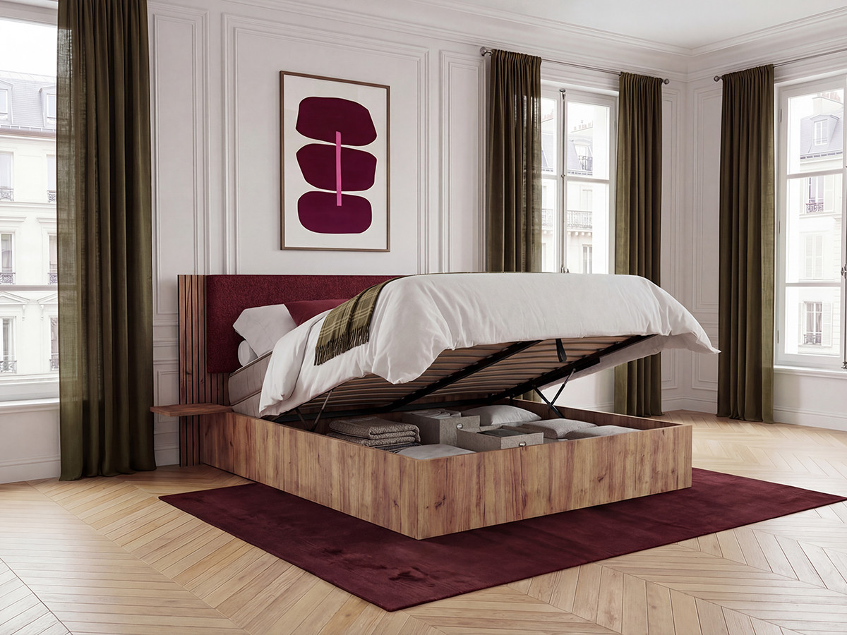Lit coffre LIOR avec chevets intégrés rouge — vue 6