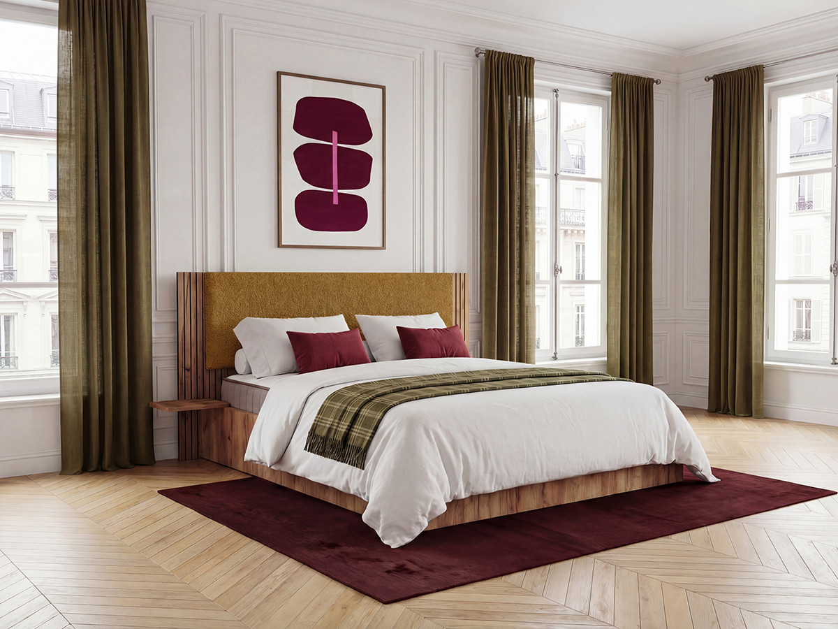 Lit coffre LIOR avec chevets intégrés jaune — vue 5