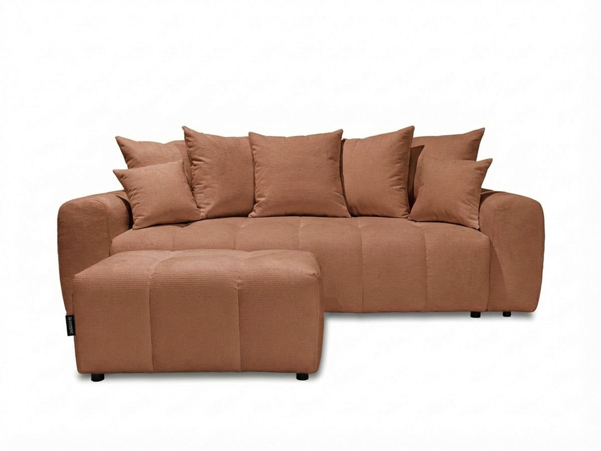 Canapé 3 places convertible ROXELANE chiné avec pouf orange — vue 3