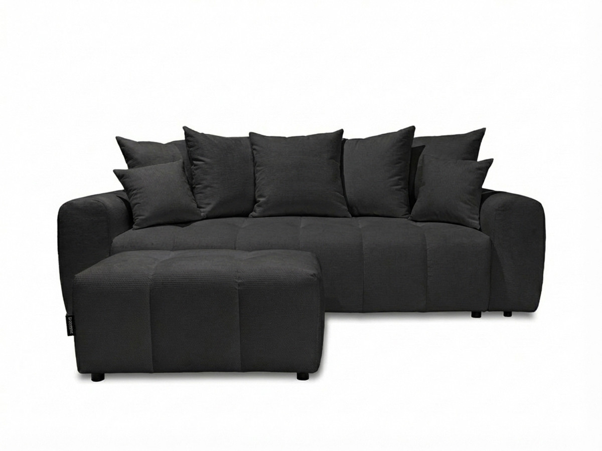Canapé 3 places convertible ROXELANE chiné avec pouf gris foncé — vue 3