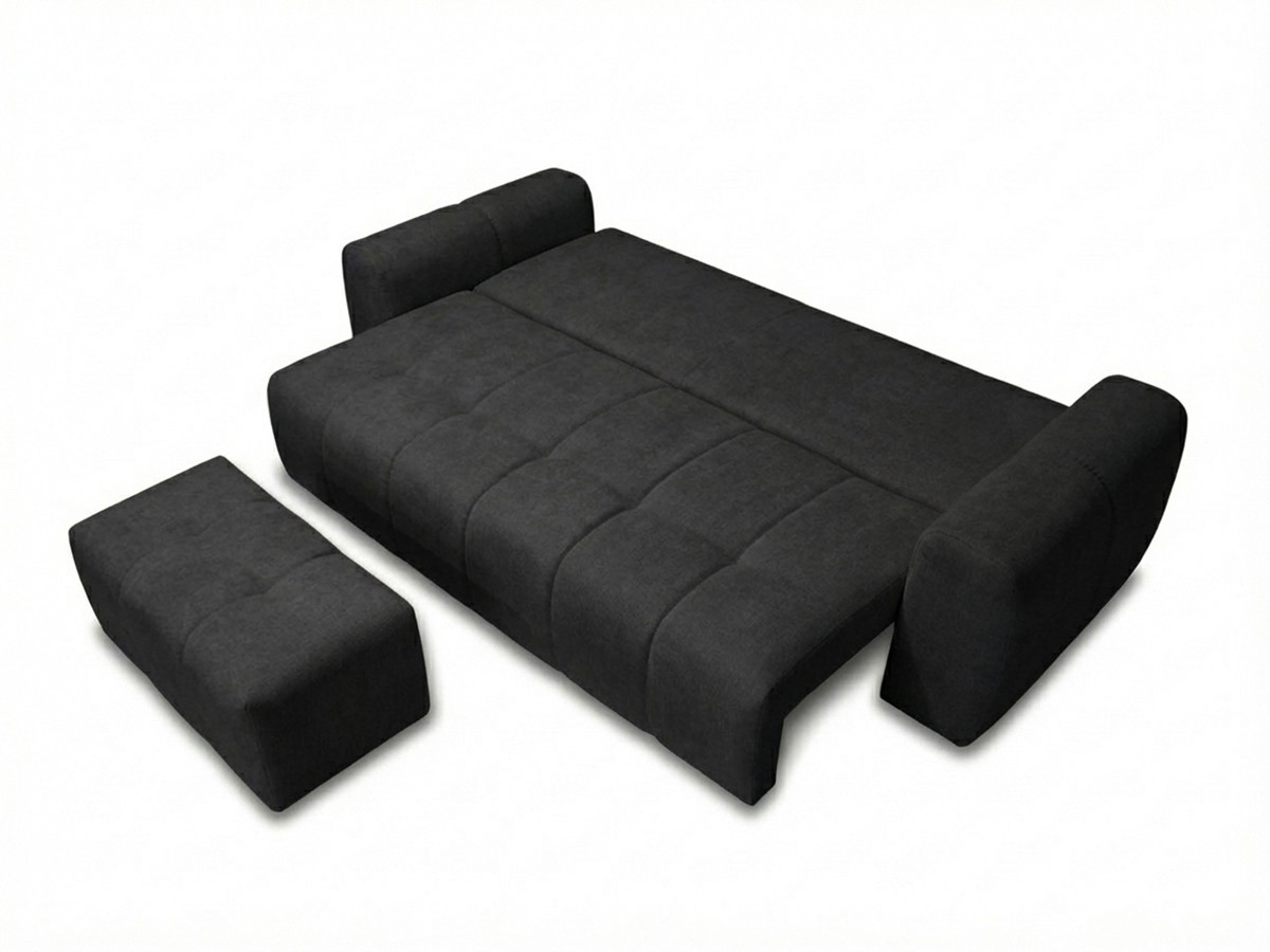 Canapé 3 places convertible ROXELANE chiné avec pouf gris foncé — vue 5