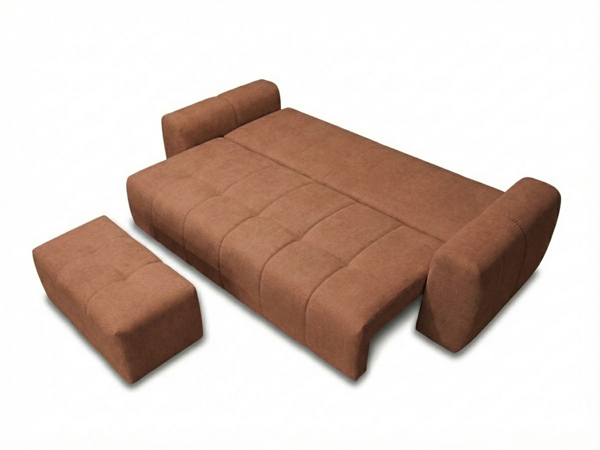 Canapé 3 places convertible ROXELANE chiné avec pouf orange