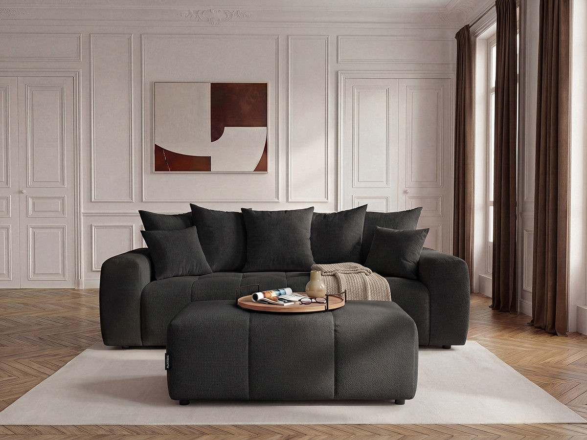 Canapé 3 places convertible ROXELANE chiné avec pouf gris foncé — vue 4