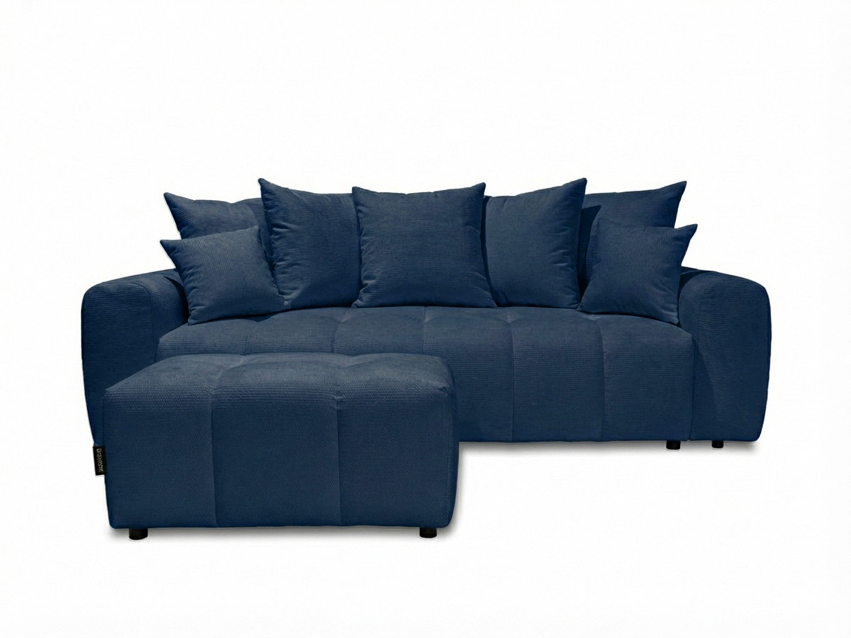 Canapé 3 places convertible ROXELANE chiné avec pouf bleu foncé — vue 3