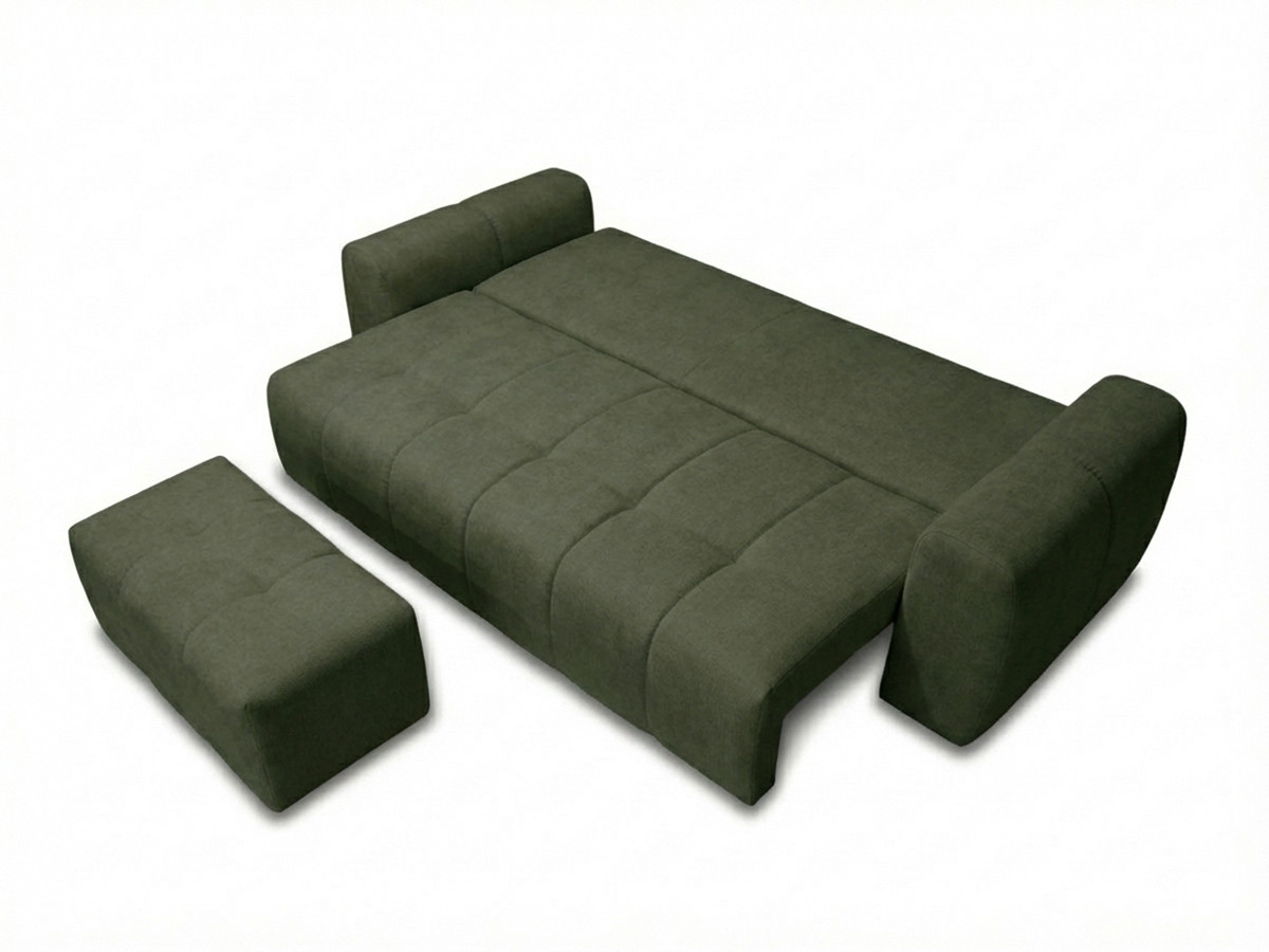 Canapé 3 places convertible ROXELANE chiné avec pouf vert — vue 5