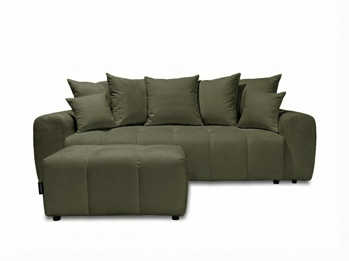 Canapé 3 places convertible ROXELANE chiné avec pouf vert — vue 3
