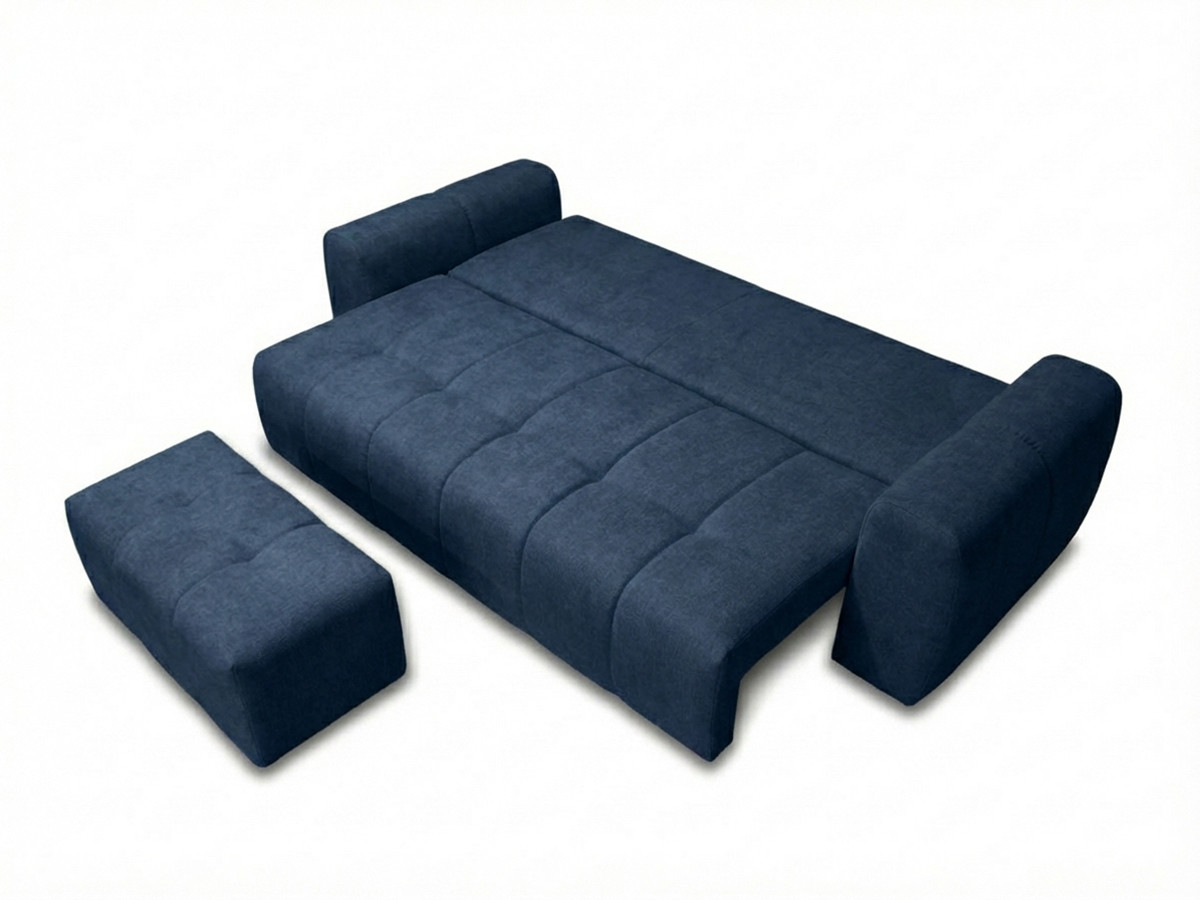 Canapé 3 places convertible ROXELANE chiné avec pouf bleu foncé — vue 5