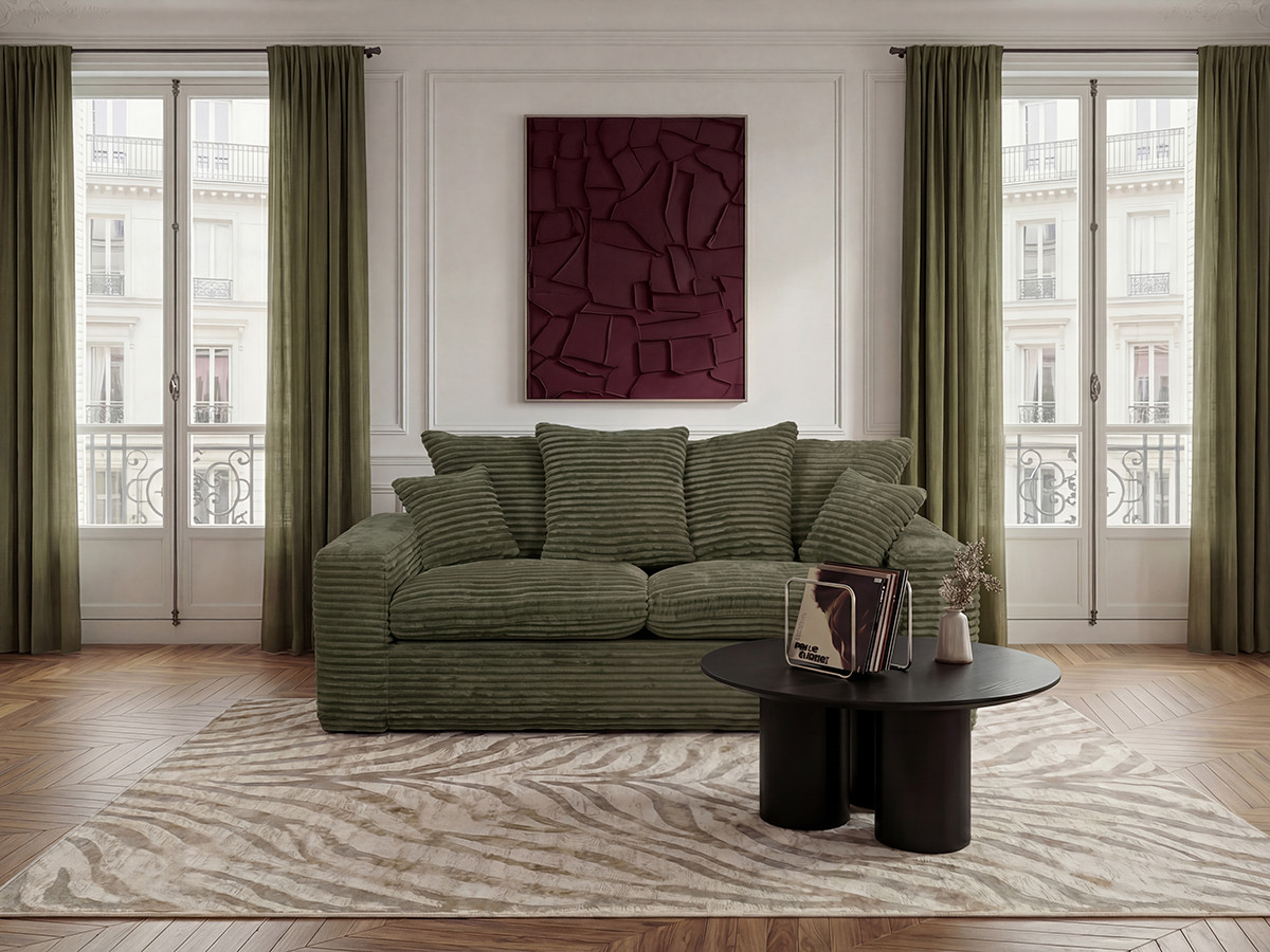 Canapé droit 2 places NEVADA gros côtelé doux vert — vue 4