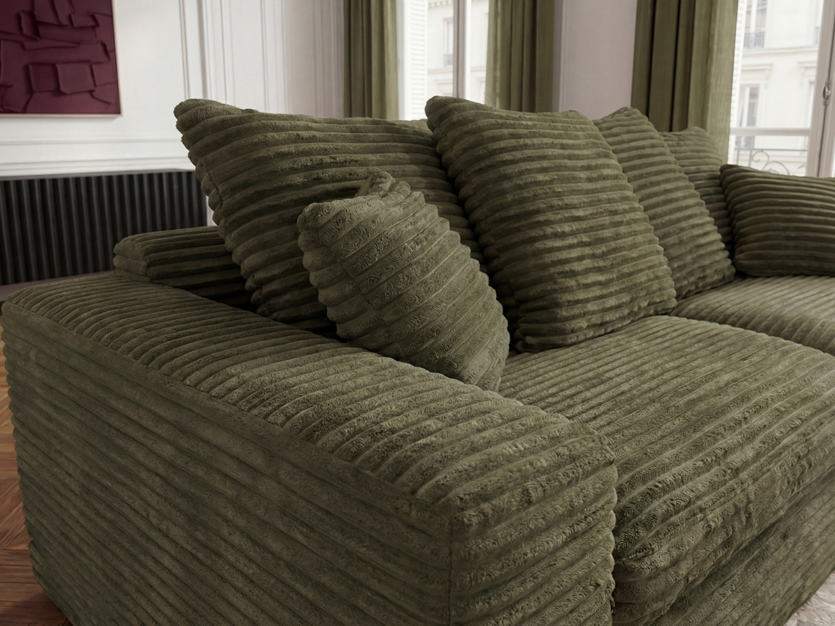 Canapé droit 2 places NEVADA gros côtelé doux vert — vue 5