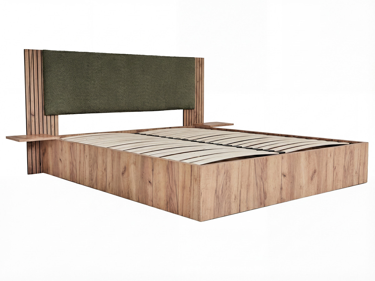 Lit coffre LIOR avec chevets intégrés vert — vue 3