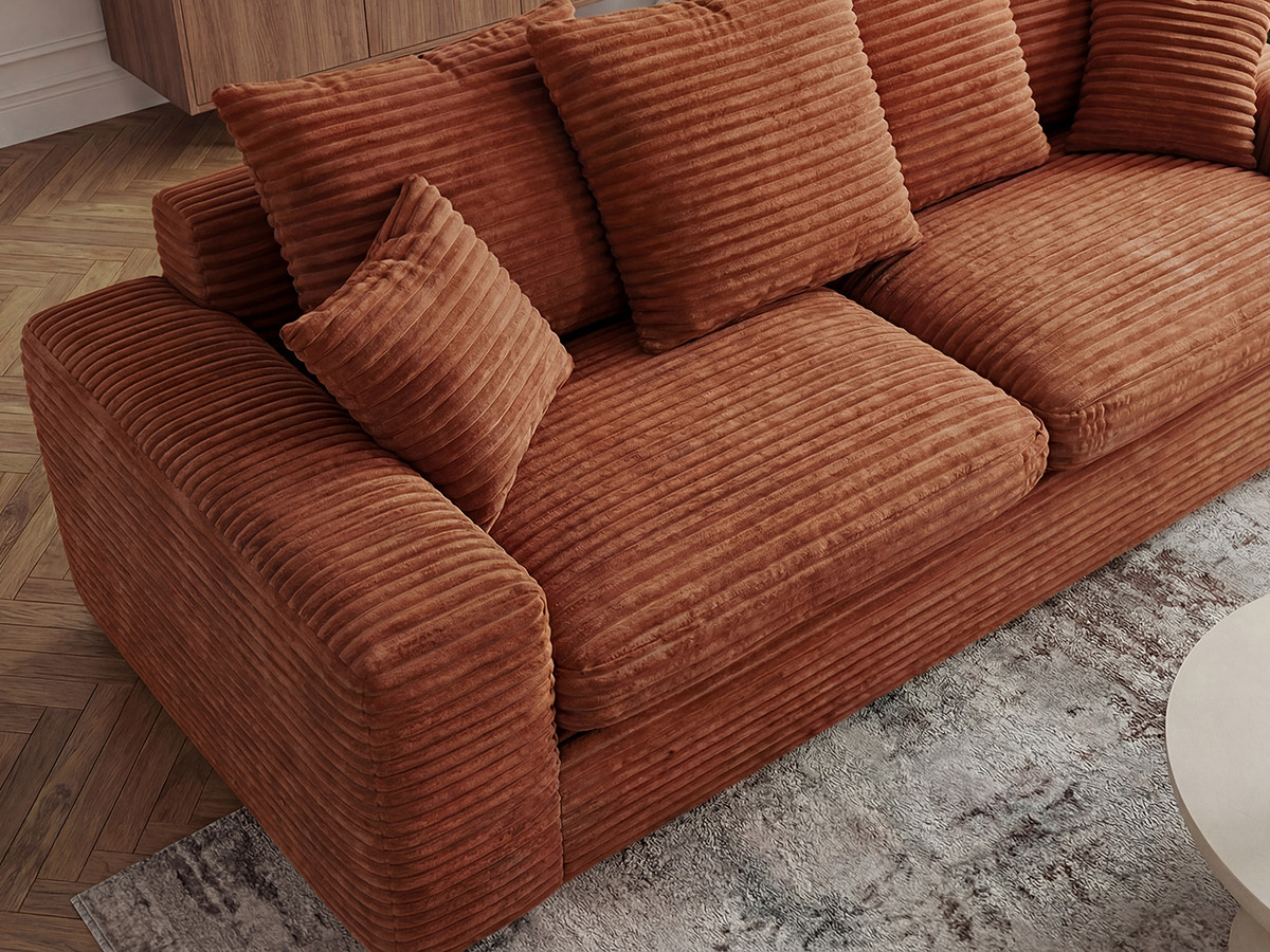 Canapé droit 2 places NEVADA gros côtelé doux orange — vue 5