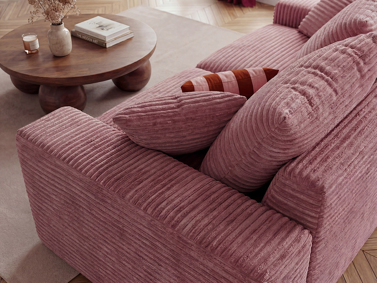 Canapé droit 2 places NEVADA gros côtelé doux rose — vue 5