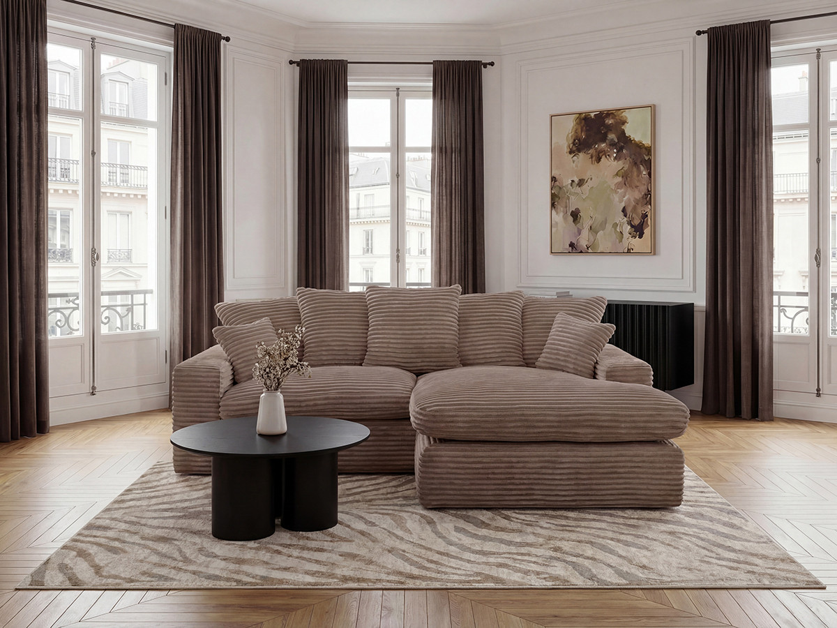 Canapé d'angle réversible compact NEVADA gros côtelé doux taupe — vue 4