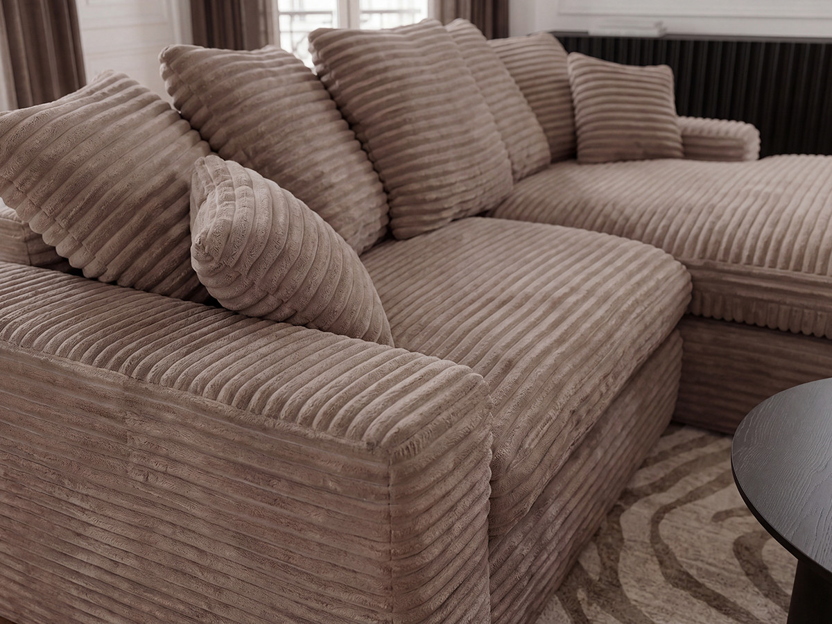 Canapé d'angle réversible compact NEVADA gros côtelé doux taupe — vue 5