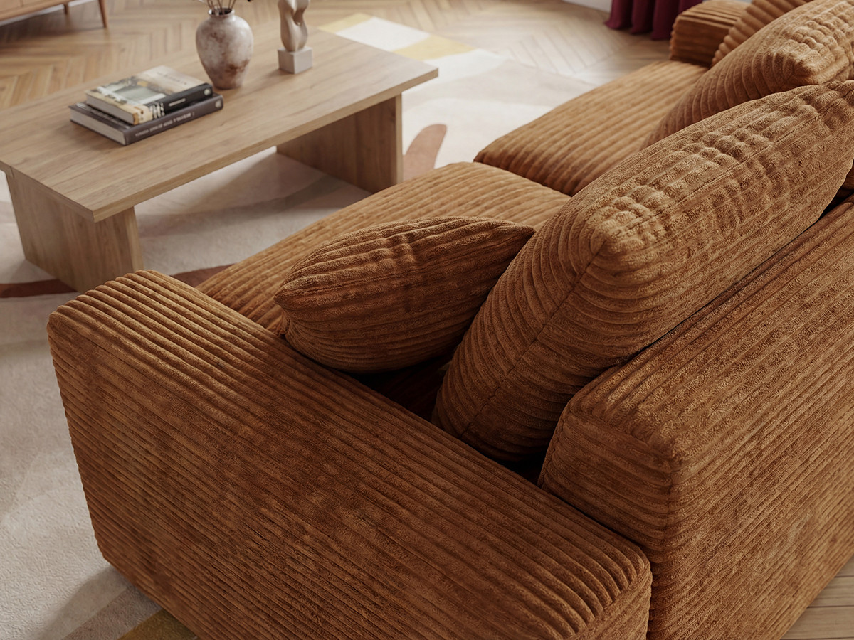 Canapé droit 2 places NEVADA gros côtelé doux ocre — vue 5