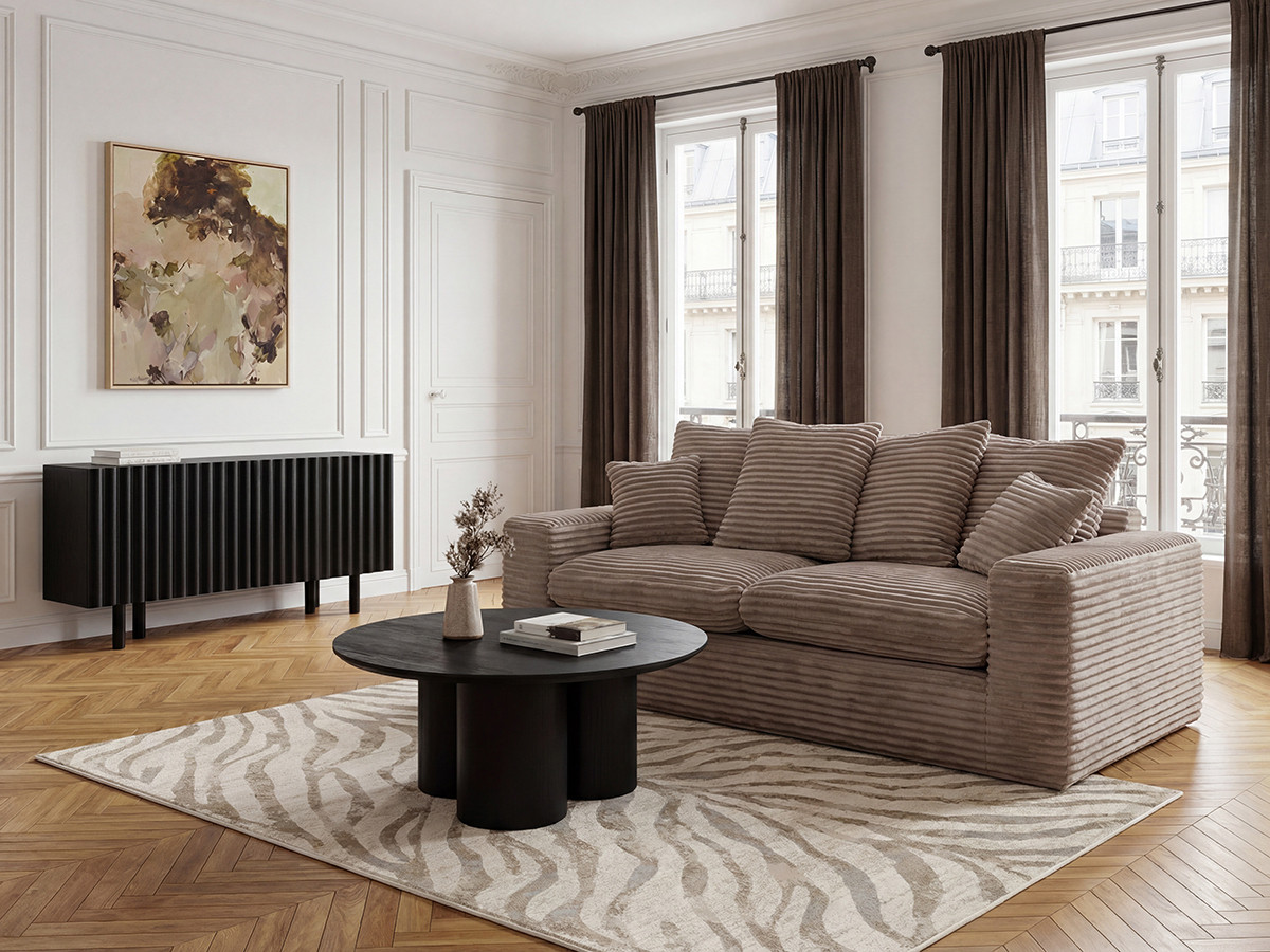 Canapé droit 2 places NEVADA gros côtelé doux taupe