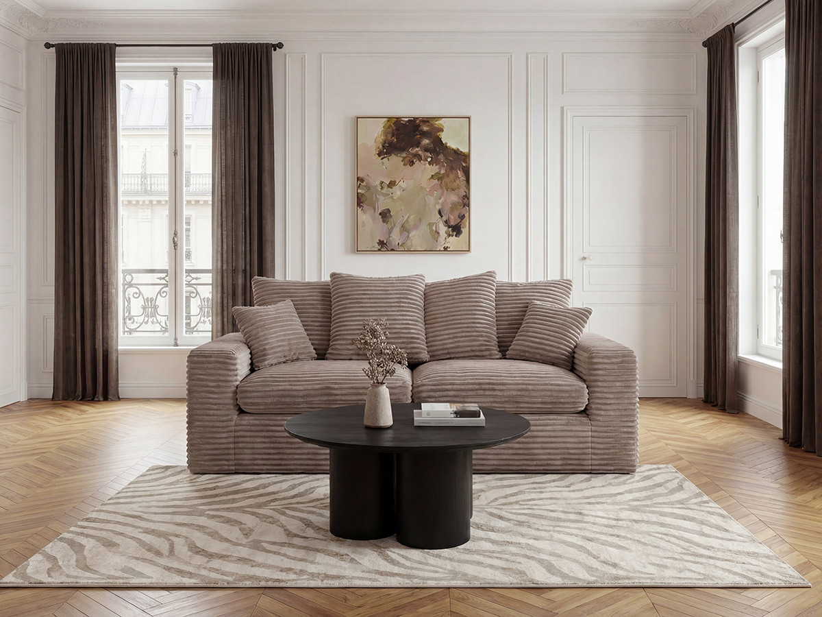 Canapé droit 2 places NEVADA gros côtelé doux taupe — vue 4