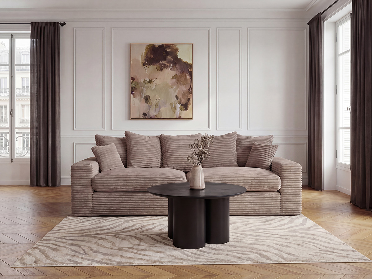 Canapé droit 3 places NEVADA gros côtelé doux taupe — vue 4