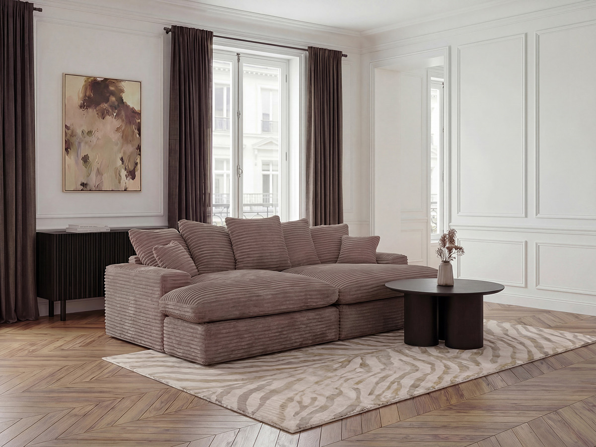 Canapé 3 places causeuse avec assise profonde NEVADA gros côtelé doux taupe — vue 4