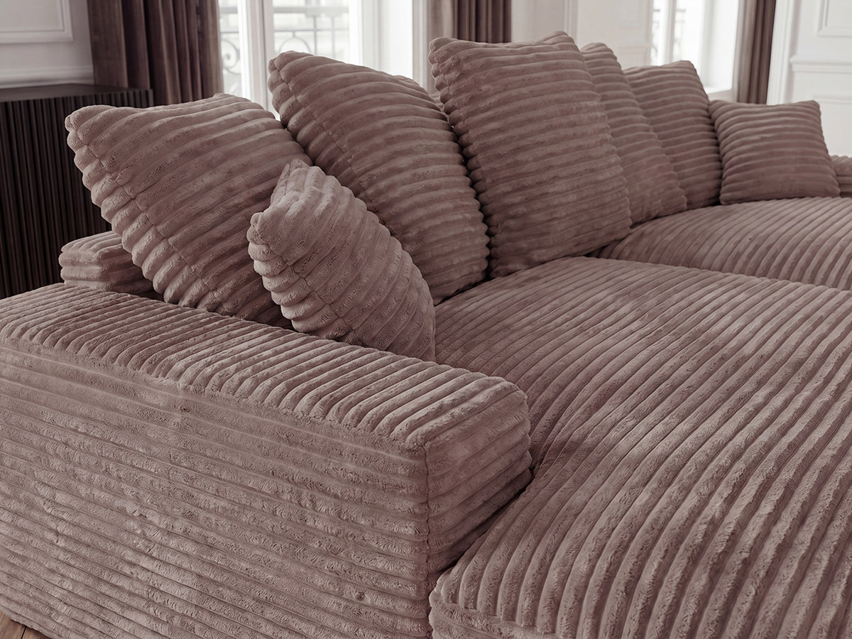 Canapé 3 places causeuse avec assise profonde NEVADA gros côtelé doux taupe — vue 5