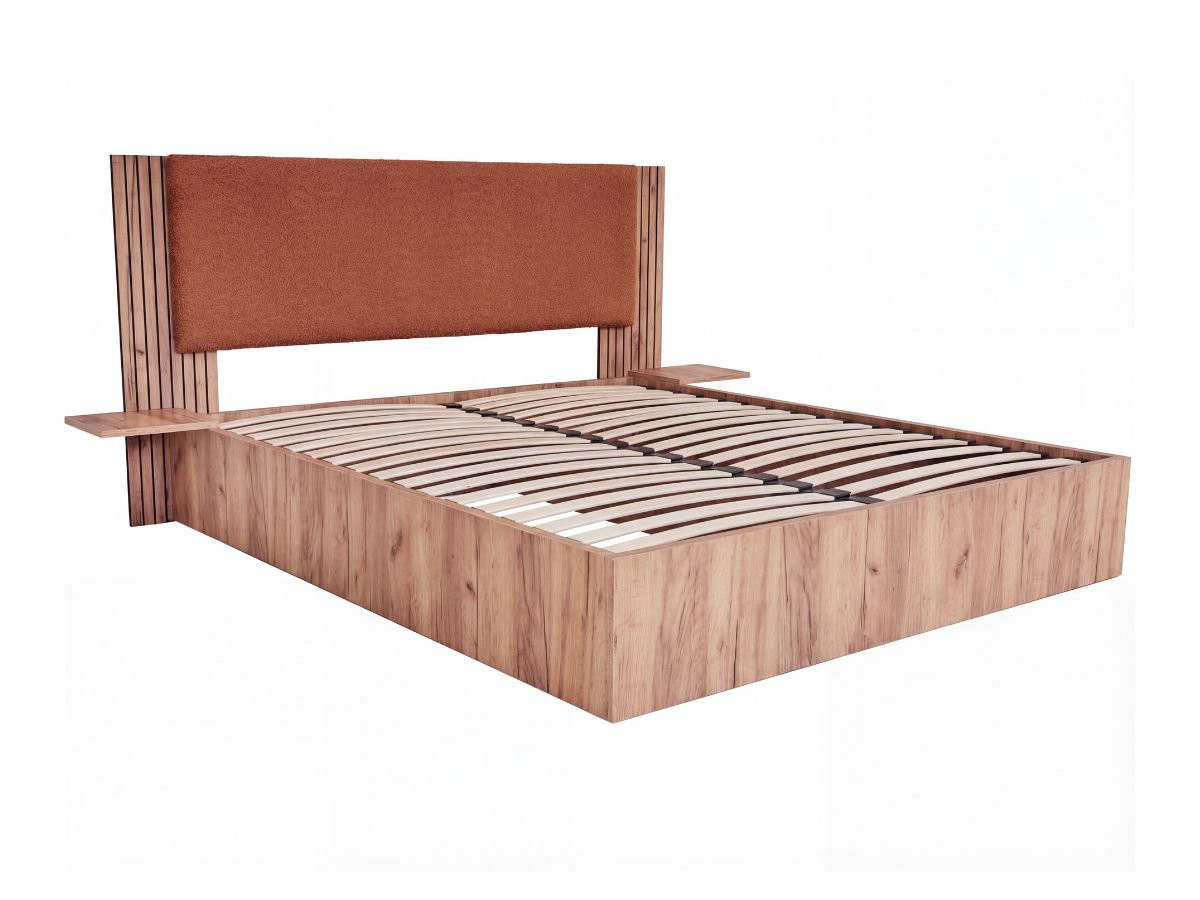 Lit coffre LIOR avec chevets intégrés orange — vue 3
