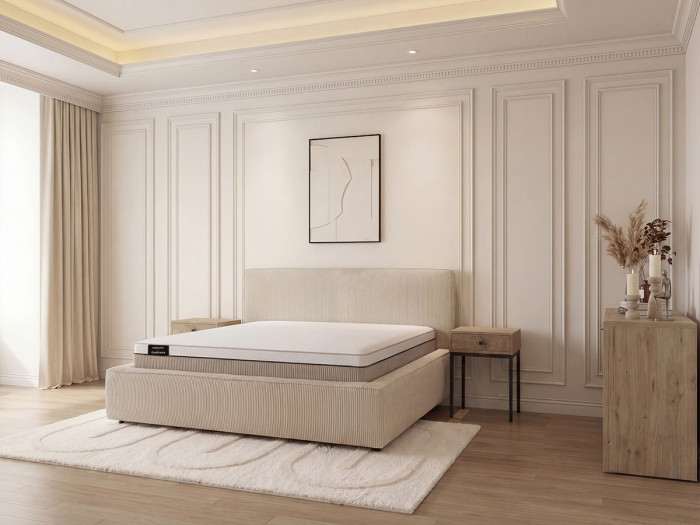 Lit coffre LEONIE velours côtelé