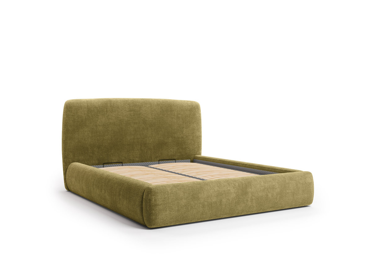 boxspringbed elixa met opbergruimte in getextureerde stof gekleurd groen
