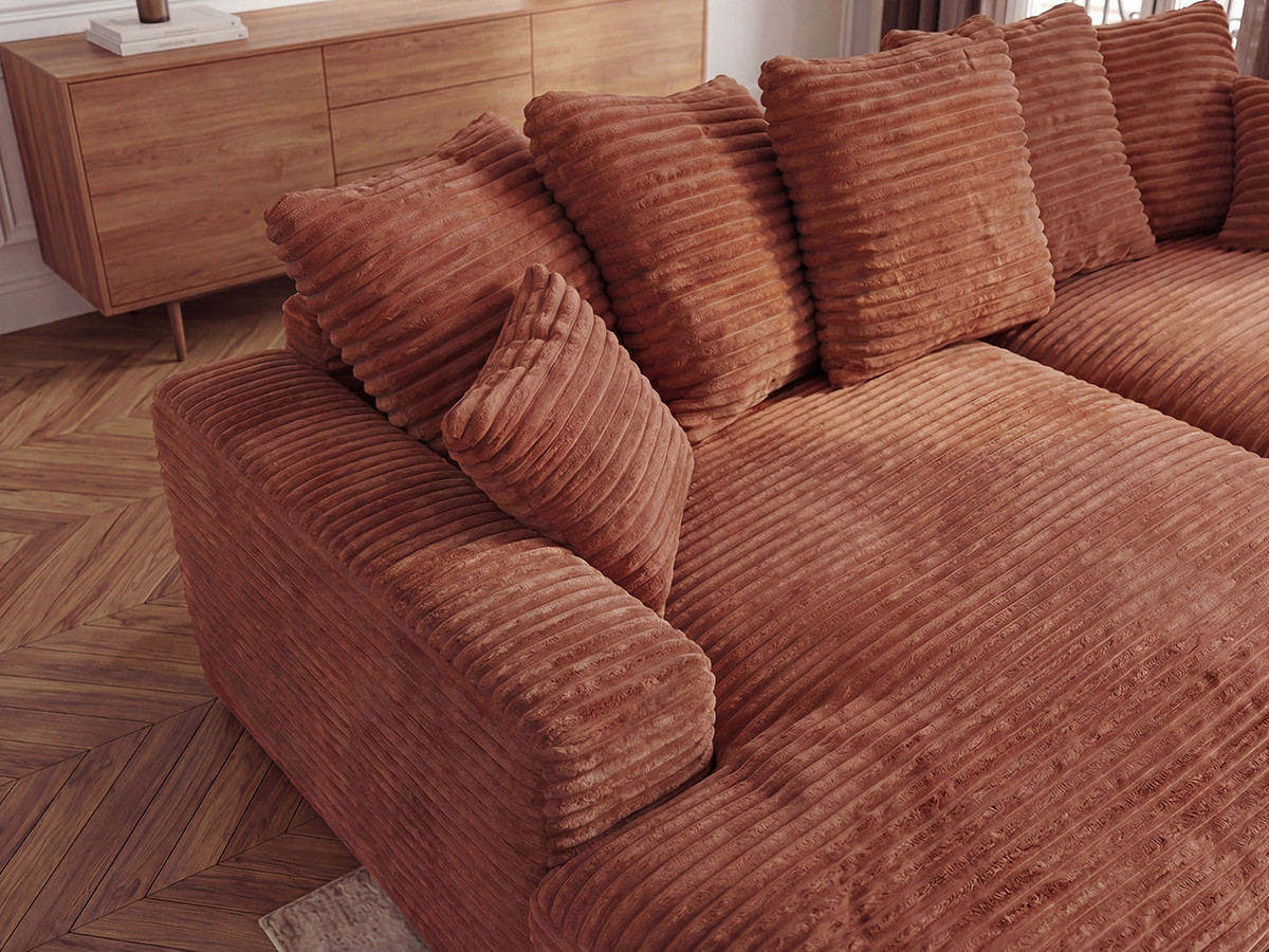 Canapé 3 places causeuse avec assise profonde NEVADA gros côtelé doux orange — vue 5