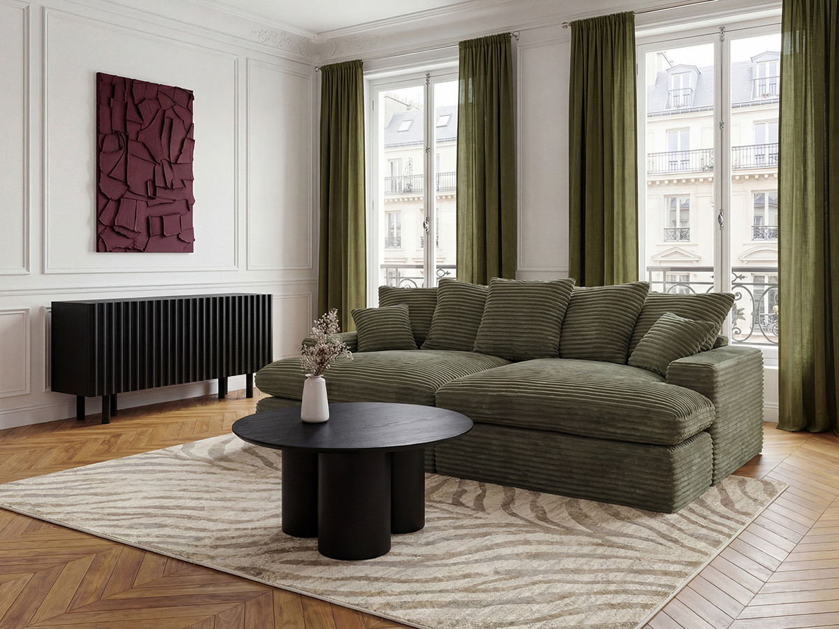 Canapé 3 places causeuse avec assise profonde NEVADA gros côtelé doux vert