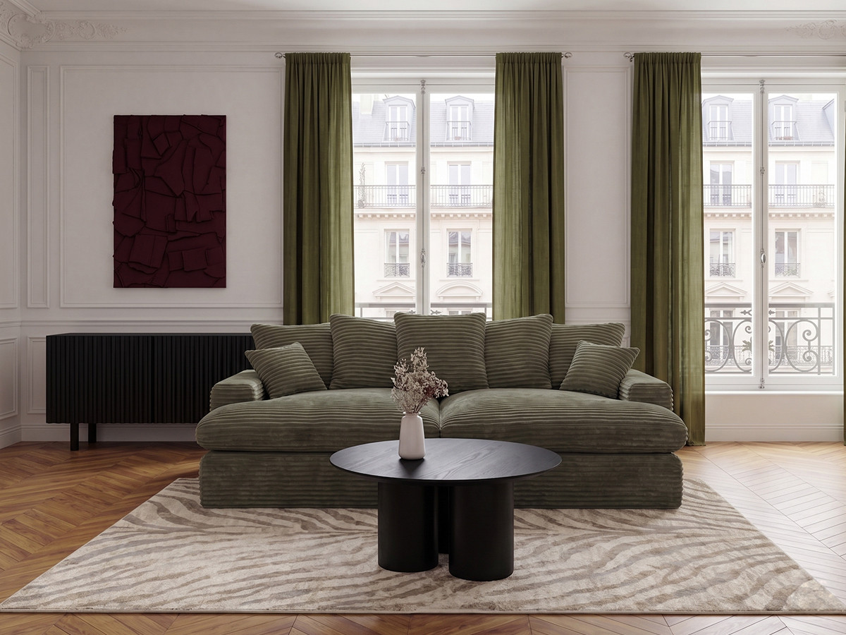 Canapé 3 places causeuse avec assise profonde NEVADA gros côtelé doux vert — vue 4