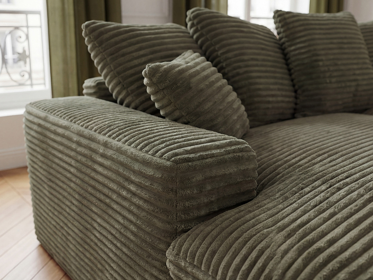 Canapé 3 places causeuse avec assise profonde NEVADA gros côtelé doux vert — vue 5