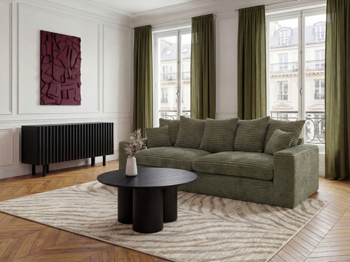 Canapé droit fixe 3 places NEVADA gros côtelé doux