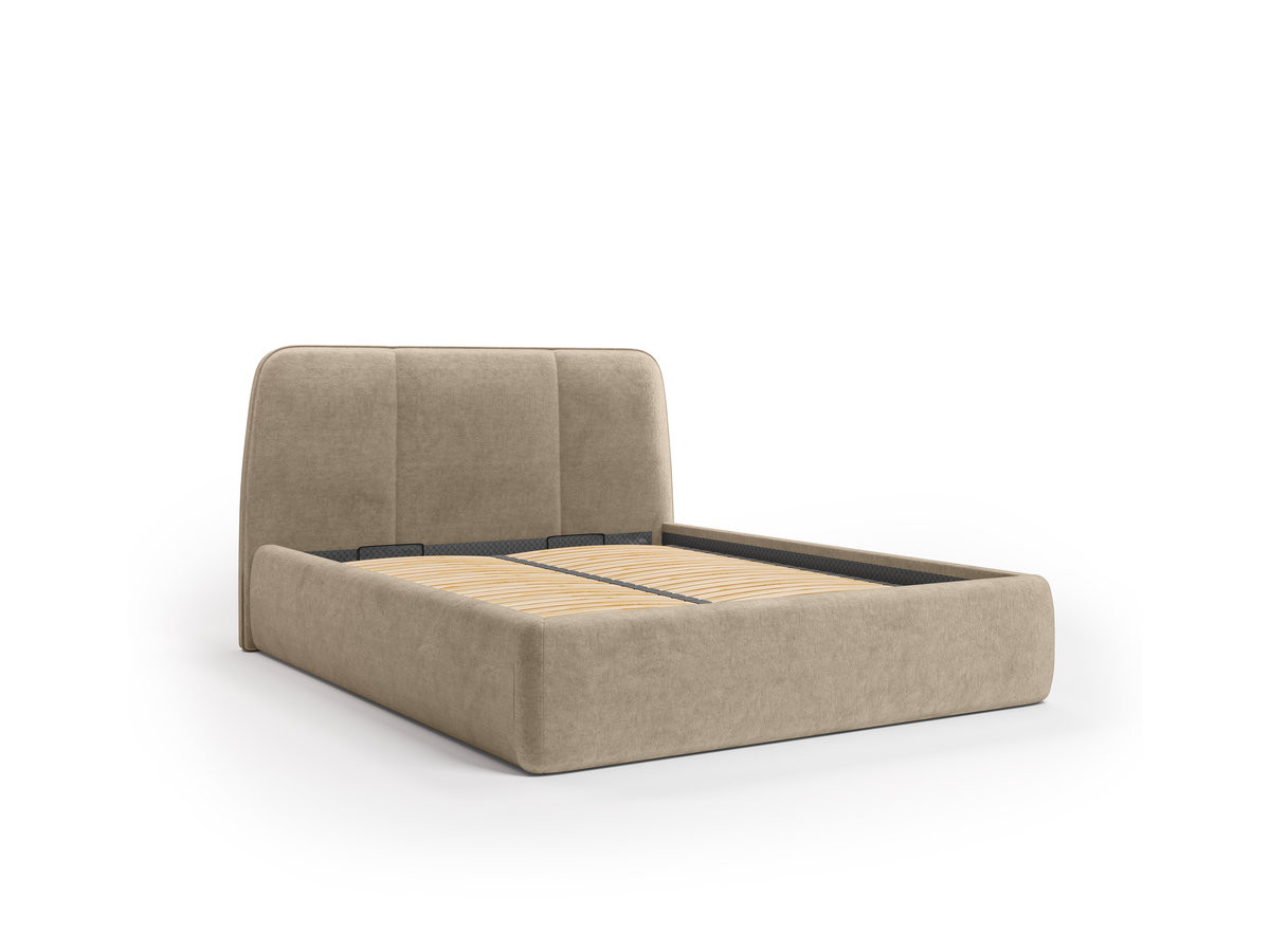 elektrisch bed met opbergruimte moona in glad fluweel gekleurd beige