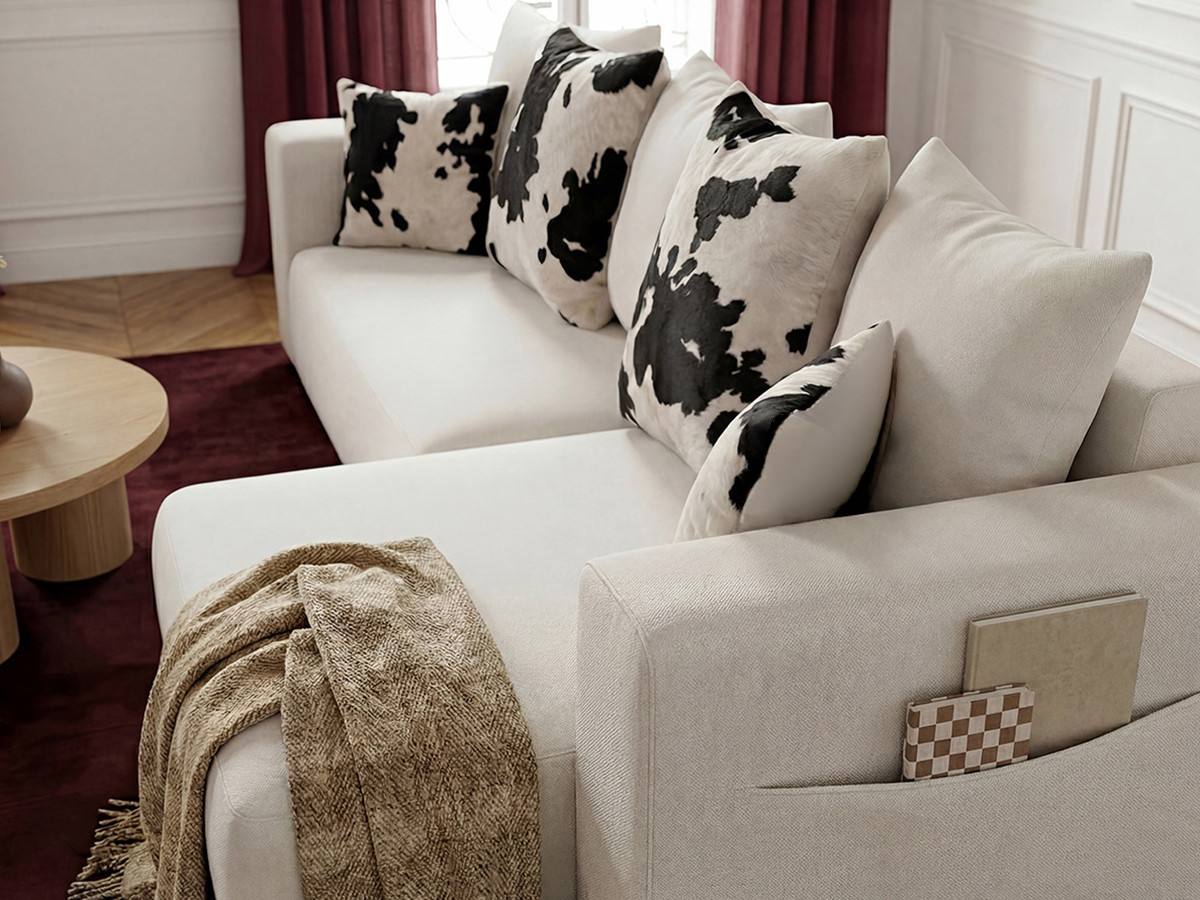 Canapé d'angle convertible réversible coffre SIDONIE avec coussins à motif vache — vue 6