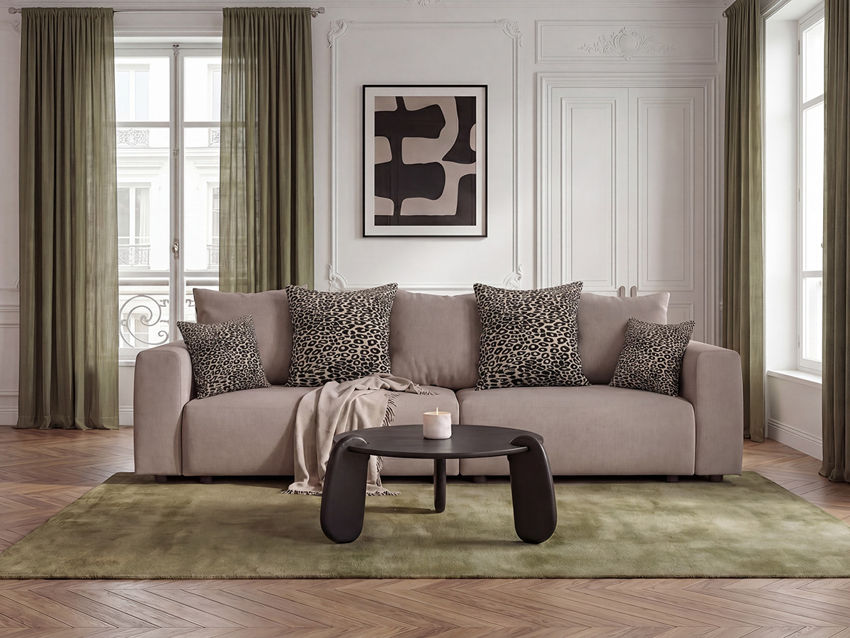 Canapé droit convertible SIDONIE avec coussins à motif léopard — vue 4