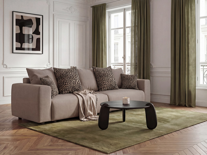 Canapé droit convertible SIDONIE avec coussins à motif léopard