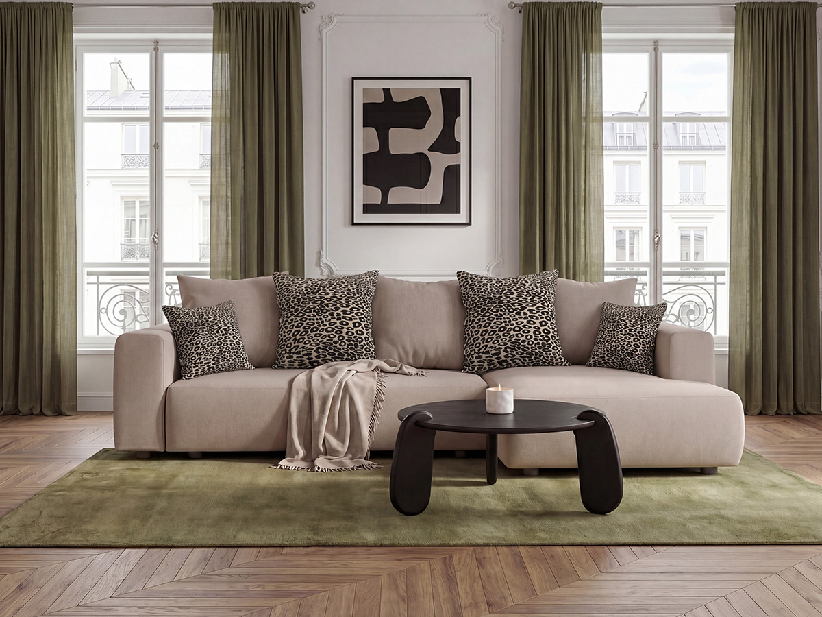 Canapé d'angle convertible réversible coffre SIDONIE avec coussins à motif léopard — vue 4