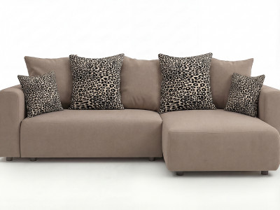 Canapé d'angle convertible réversible coffre SIDONIE avec coussins à motif léopard