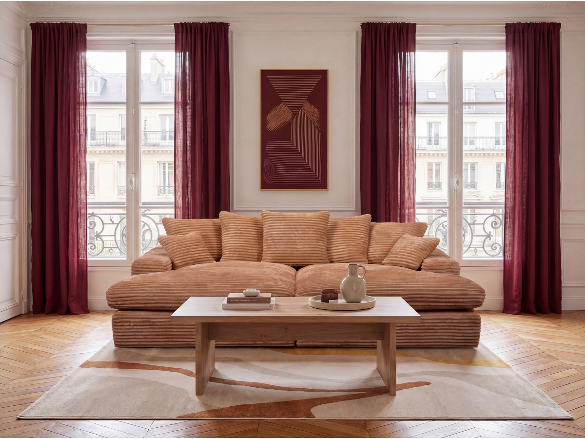 Canapé 3 places causeuse avec assise profonde NEVADA gros côtelé doux jaune — vue 4