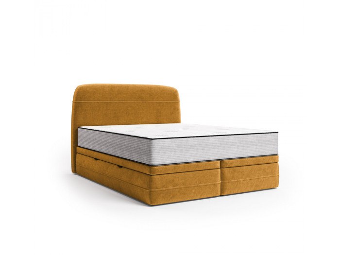 Ensemble avec lit coffre boxspring VELORA velours lisse + matelas NICE