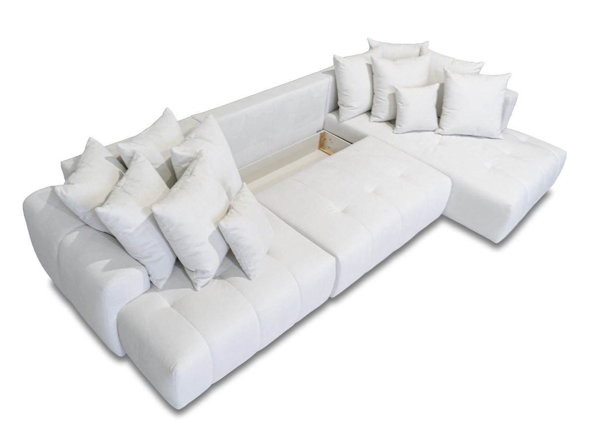 Canapé panoramique convertible ROXELANE chiné avec pouf blanc — vue 5