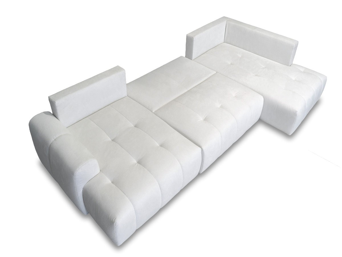 Canapé panoramique convertible ROXELANE chiné avec pouf blanc — vue 6