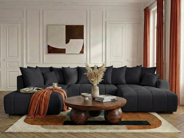 Canapé panoramique convertible ROXELANE tissu chiné