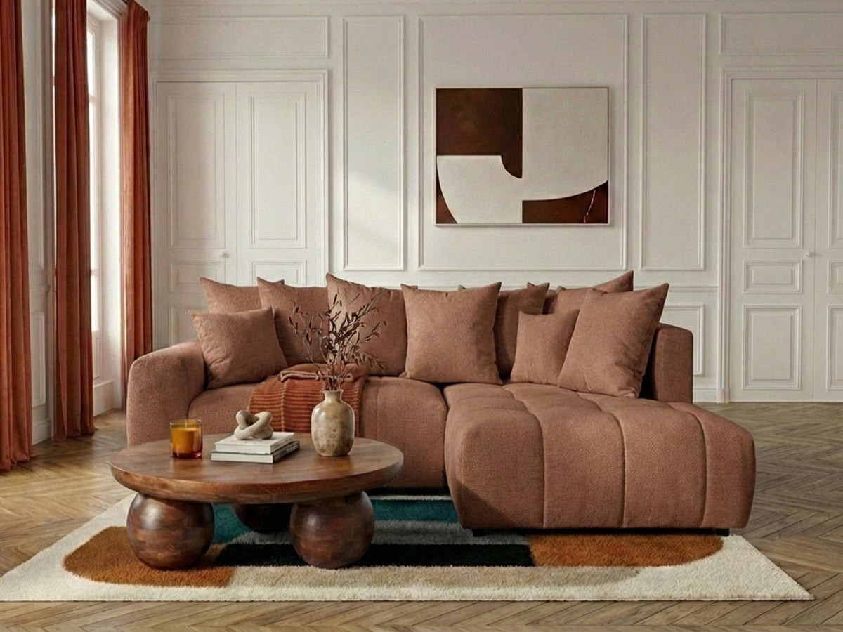 Canapé d'angle L convertible coffre ROXELANE chiné orange — vue 4