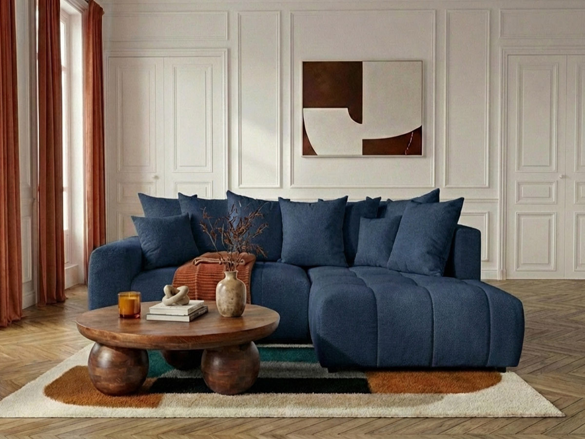 Canapé d'angle L convertible coffre ROXELANE chiné bleu foncé — vue 4