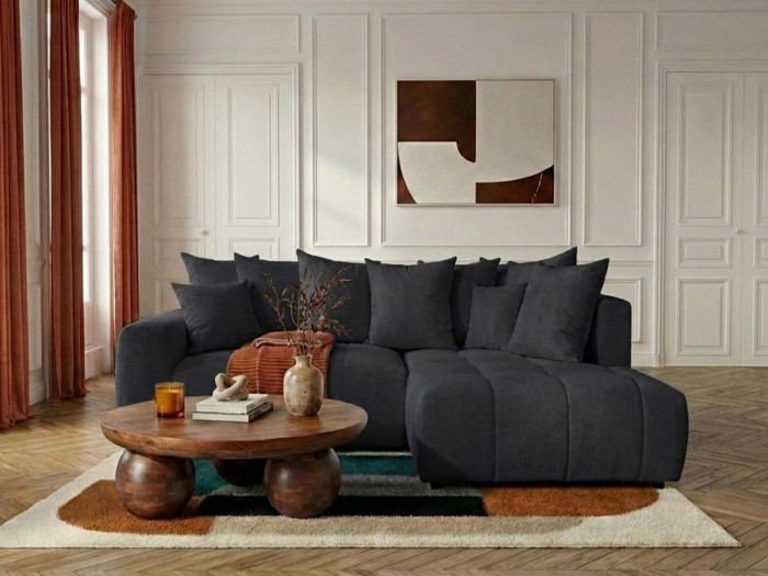 Canapé d'angle L convertible coffre ROXELANE tissu chiné