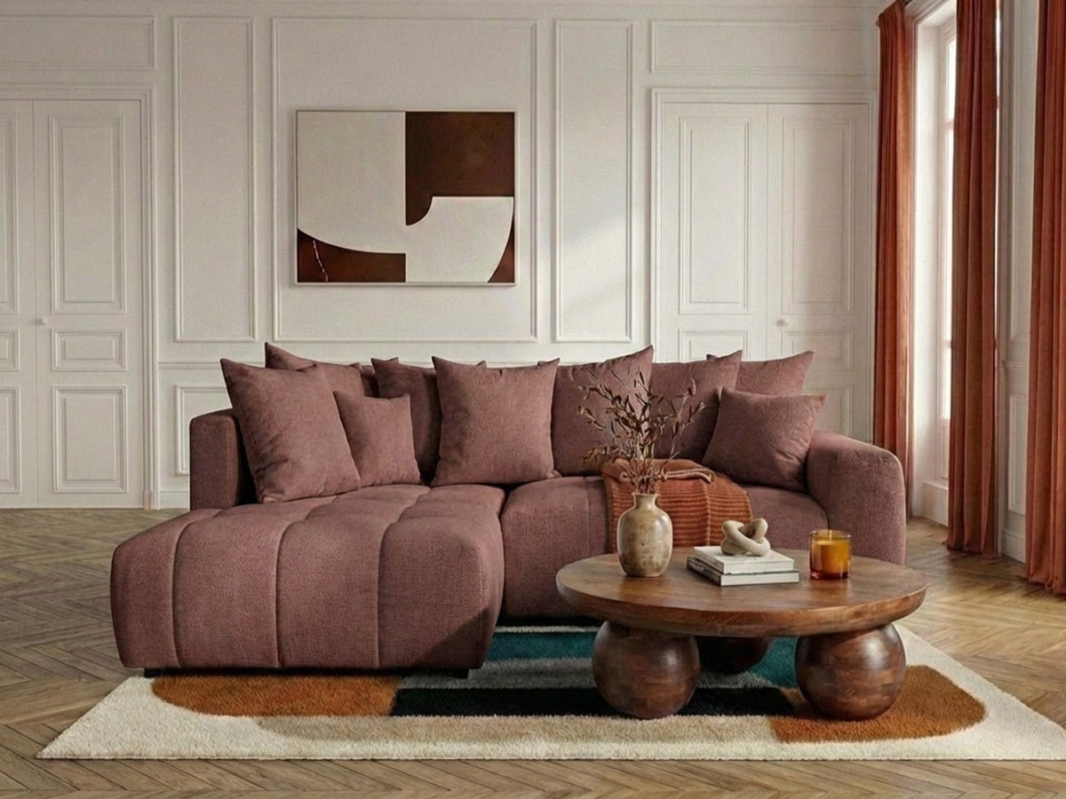 Canapé d'angle L convertible coffre ROXELANE tissu chiné