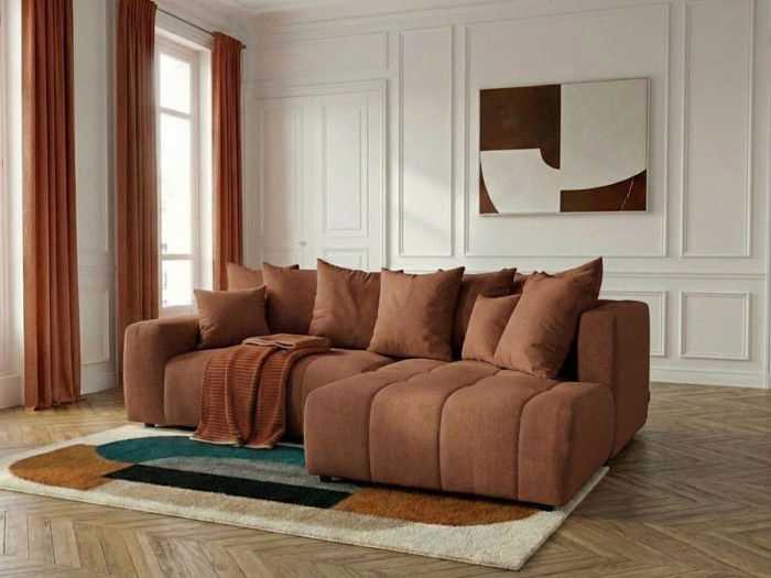 Canapé d'angle L convertible coffre ROXELANE tissu chiné