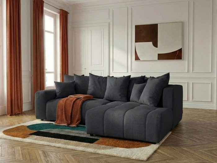 Canapé d'angle L convertible coffre ROXELANE tissu chiné