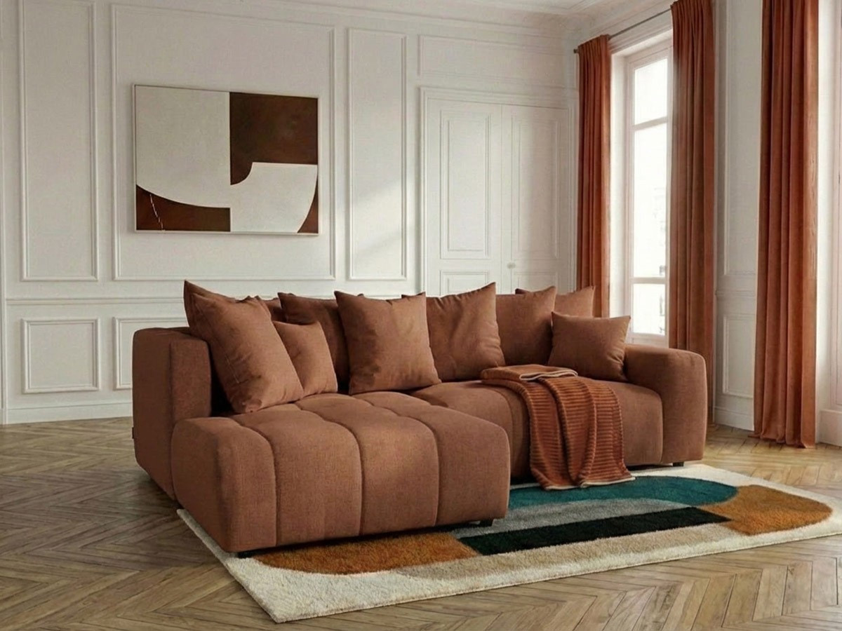 Canapé d'angle L convertible coffre ROXELANE tissu chiné